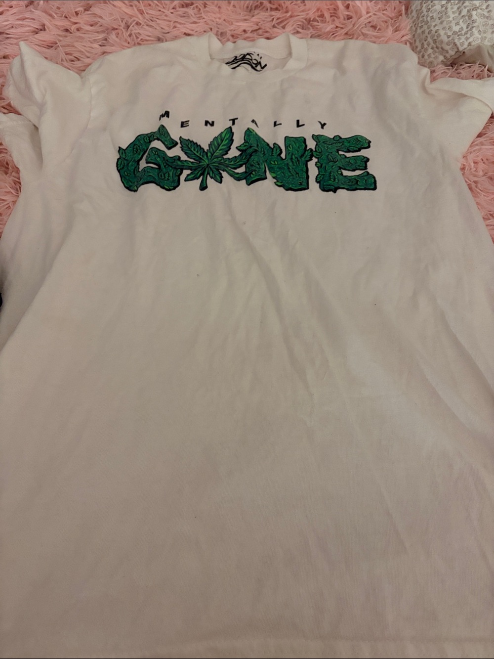 Mentally Gone White Polo-Style Tee with Green Graphic